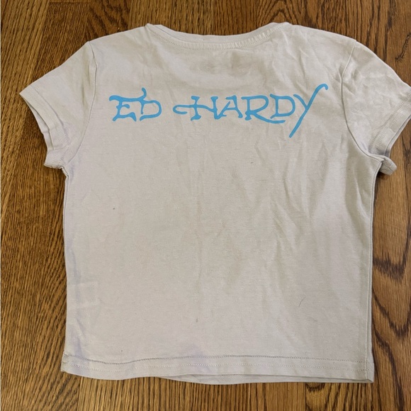 Ed Hardy cropped white tee - rhinestones - true till death - size small - Picture 4 of 4